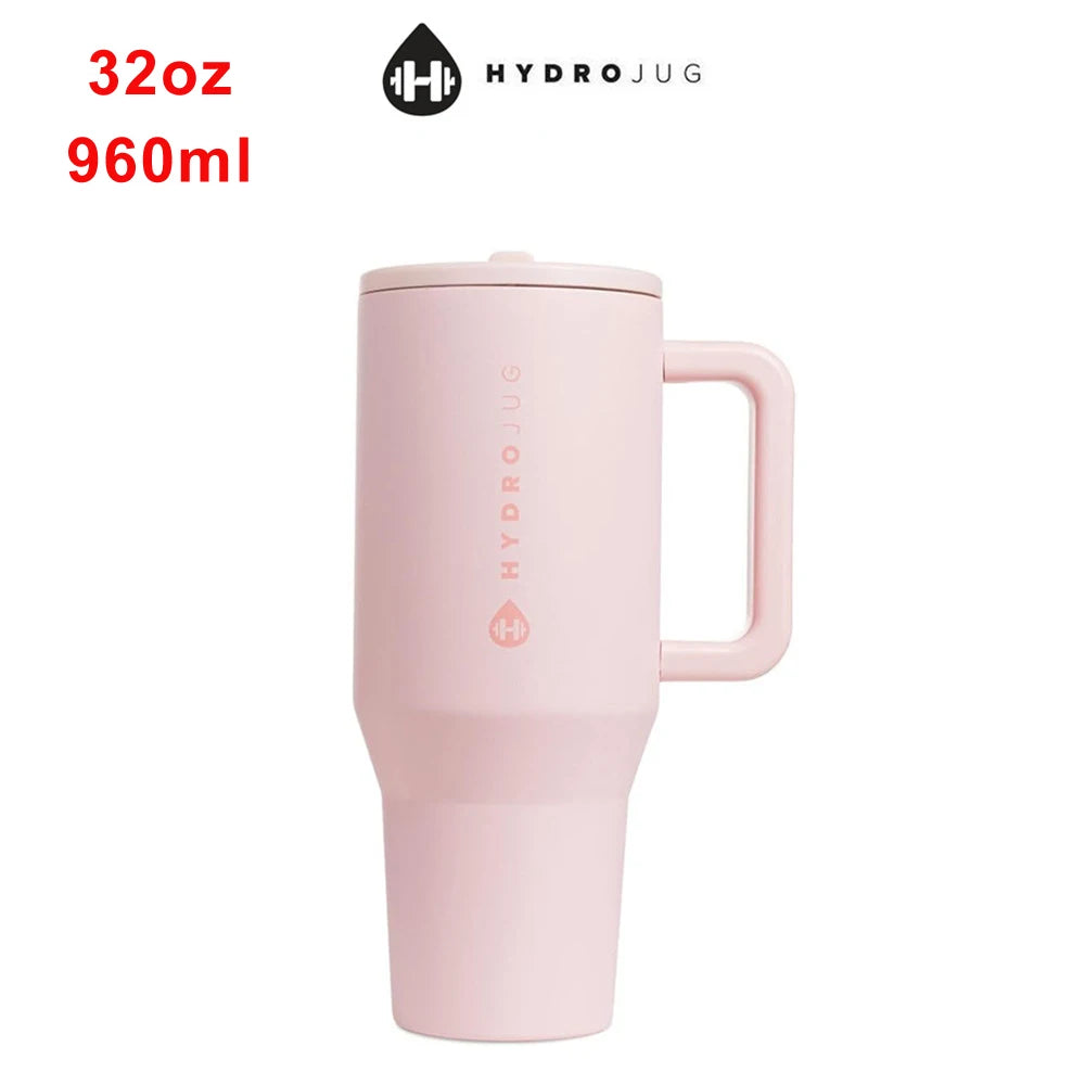 32 40 OZ Iced Coffee Cup Tumbler with Handle Traveler Straw Lid Stainless Steel Vacuum Insulated Car Mug Thermal Bottle Flask