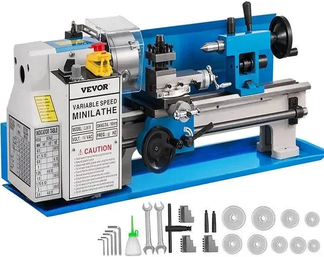 VEVOR Mini Metal Lathe Machine 550W-1100W Variable Speed Large Swing Range for Making Threads Counter Face Turning Driling