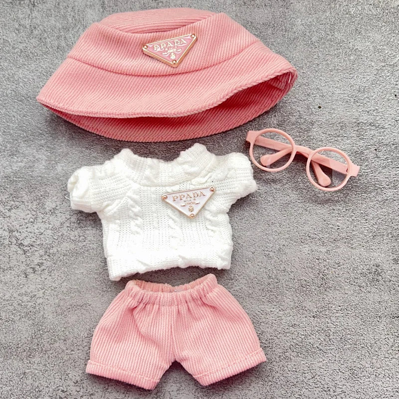 For Labubu first and second generation baby clothes labubu triangle sweater overalls hat set can be worn for sitting parties