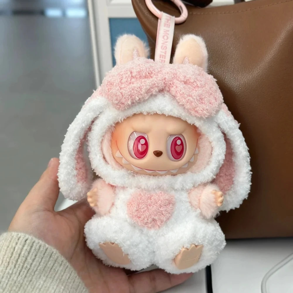 For 17cm/10.5cm Labubu 4.0/3.0 Accessories Doll Clothes Heartbeat Long Eared Furry Rabbit Costume Cartoon Dress Up Labubu Outfit