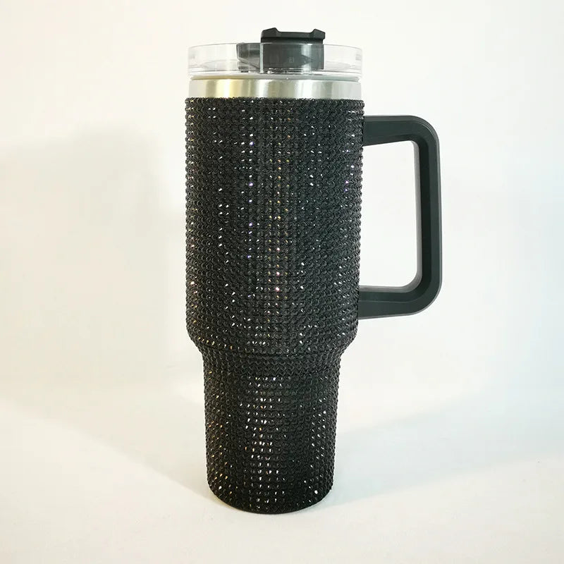 40oz Diamond Thermos Cup with Handle 304 Stainless Steel Vacuum Coffee Insulated Bottle Portable Car Flasks