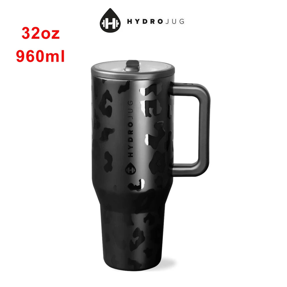 32 40 OZ Iced Coffee Cup Tumbler with Handle Traveler Straw Lid Stainless Steel Vacuum Insulated Car Mug Thermal Bottle Flask