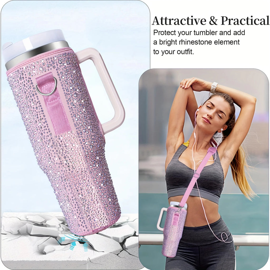 40oz Diamond-Encrusted Cup Sleeve,Stanley Rhinestone Cup Holder,Insulated Bottle Cover, Diving Material Water Bottle Bag