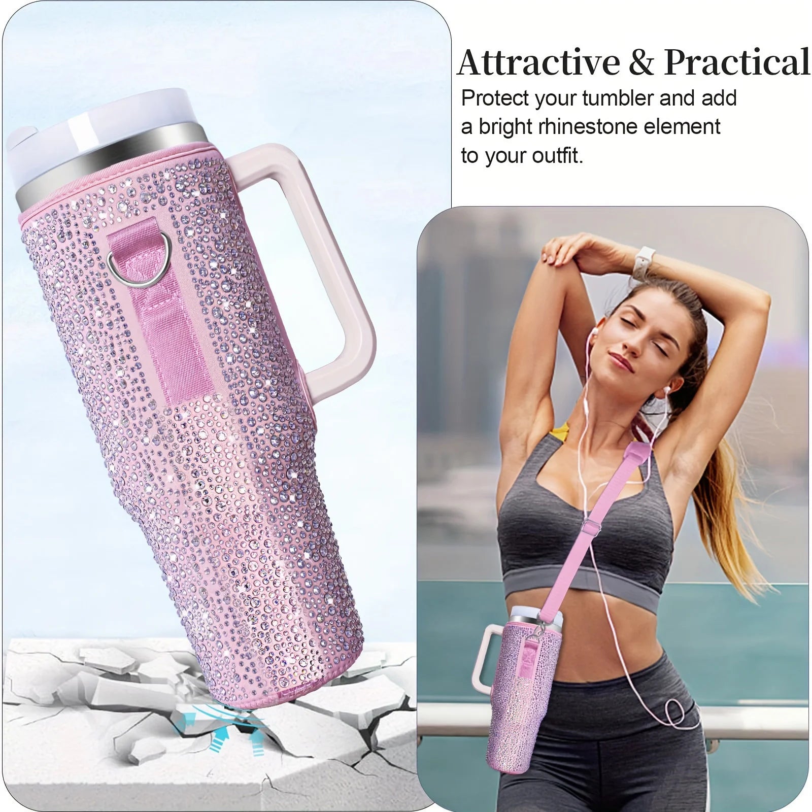 40oz Diamond-Encrusted Cup Sleeve,Stanley Rhinestone Cup Holder,Insulated Bottle Cover, Diving Material Water Bottle Bag