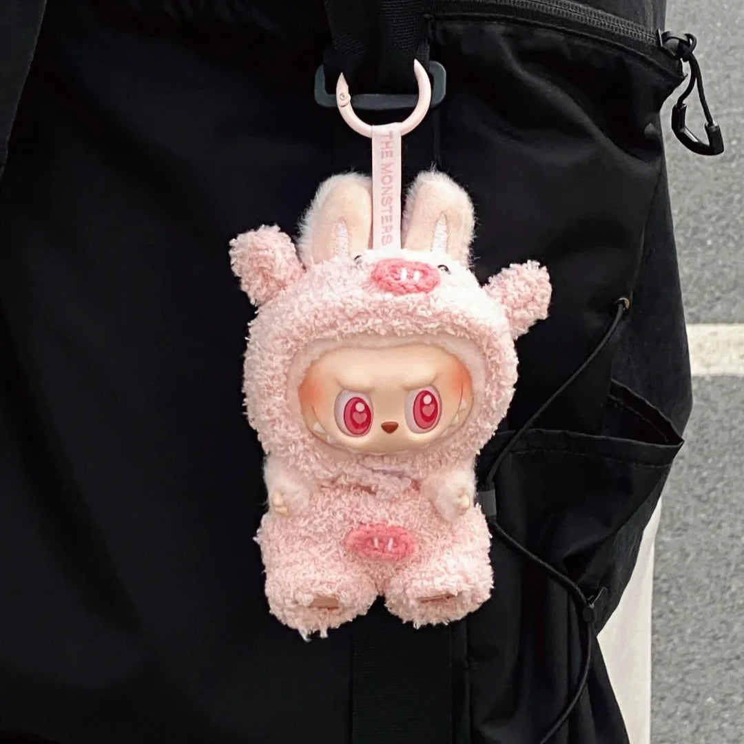 For 17cm/10.5cm Labubu 4.0/3.0 Accessories Doll Clothes Heartbeat Long Eared Furry Rabbit Costume Cartoon Dress Up Labubu Outfit