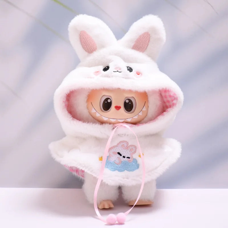 For 17cm/10.5cm Labubu 4.0/3.0 Accessories Doll Clothes Heartbeat Long Eared Furry Rabbit Costume Cartoon Dress Up Labubu Outfit